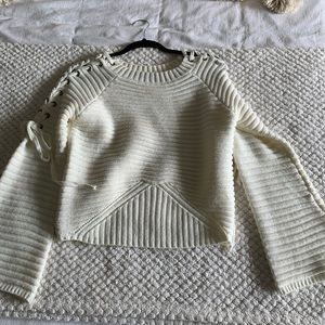 Lulus side tie sleeve cream sweater